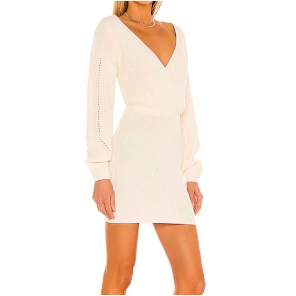 Tularosa Revolve Mia Cream Winter White Ivory Surplice Mini Dress Sz Large - Picture 3 of 14